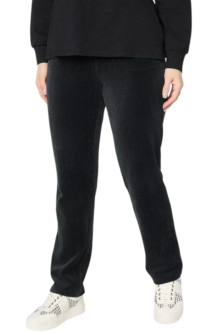 Quacker Factory Women's Corduroy Straight-Leg Pants Black - Regular